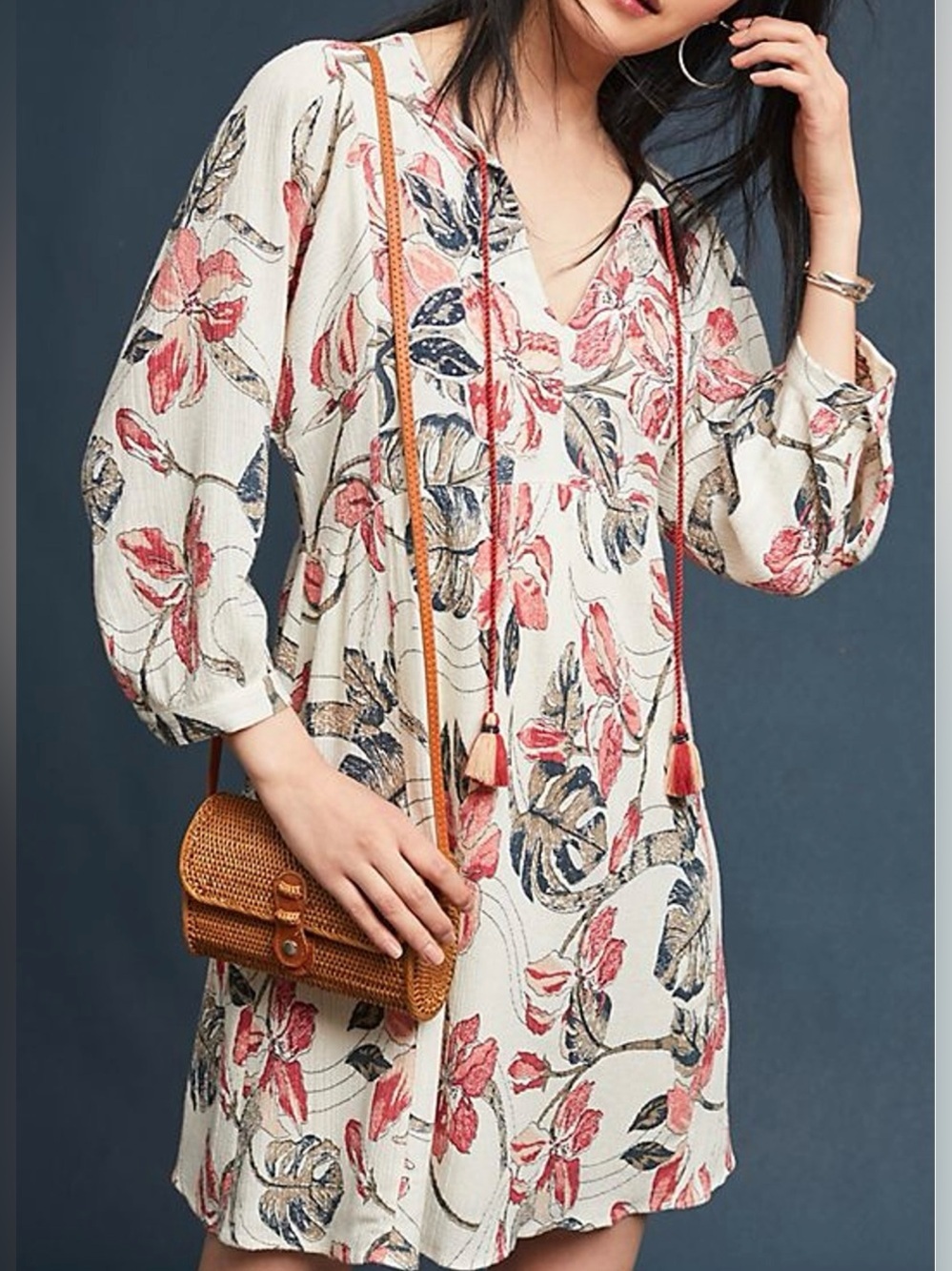 Vanessa Virginia by Anthropologie Cream Floral 3/4 Sleeve Dress - Size M